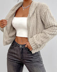 Zip Up Long Sleeve Fuzzy Hooded Jacket