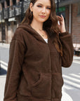 Zip Up Long Sleeve Fuzzy Hooded Outerwear