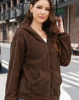 Zip Up Long Sleeve Fuzzy Hooded Outerwear