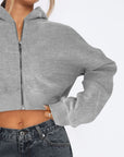 Zip Up Long Sleeve Hooded Cropped Jacket