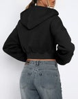 Zip Up Long Sleeve Hooded Cropped Jacket