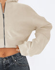 Zip Up Long Sleeve Hooded Cropped Jacket