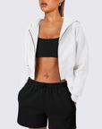 Zip Up Long Sleeve Hooded Cropped Jacket