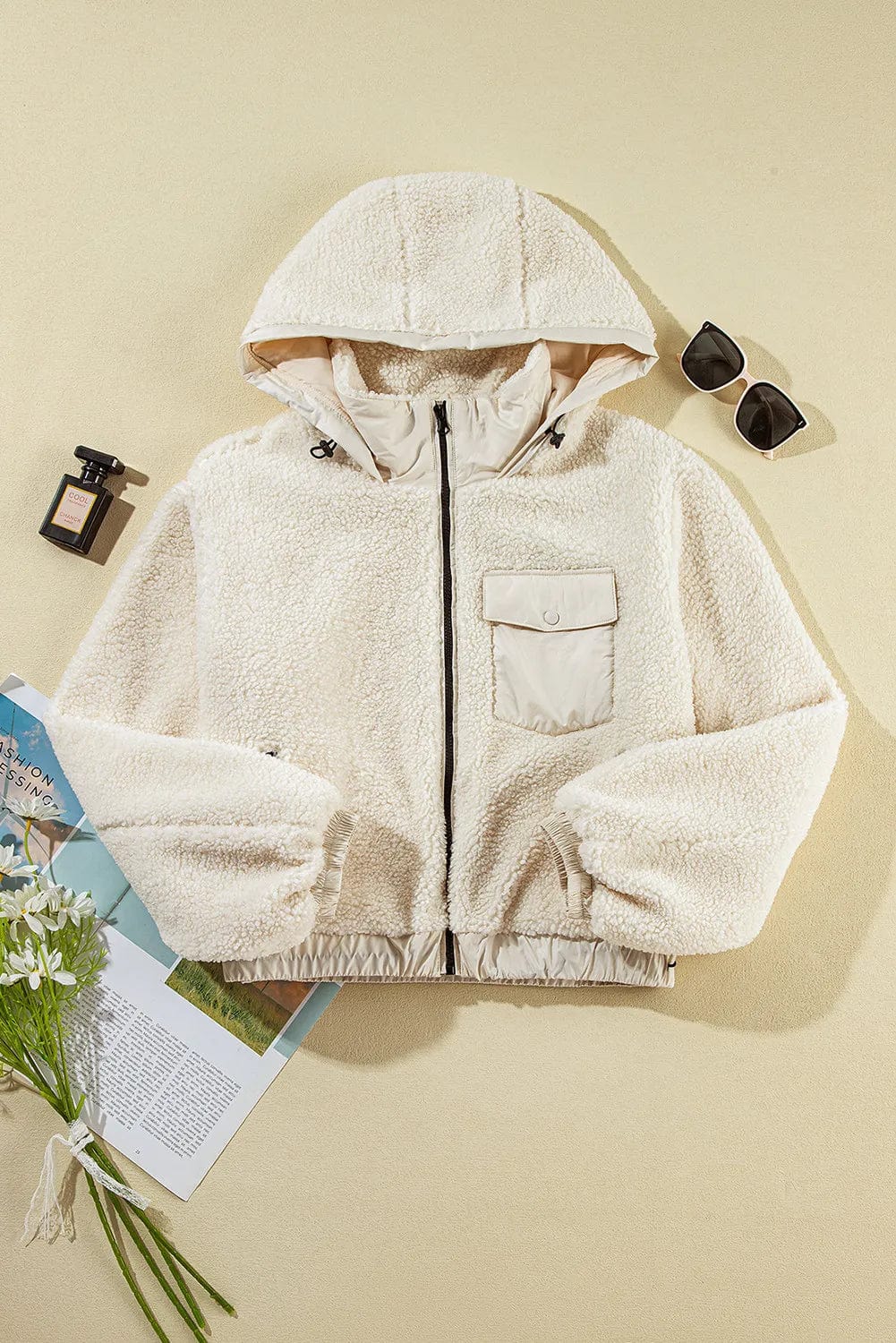 Light Gray Zip Up Long Sleeve Hooded Jacket