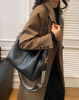 Gray PU Leather Large Tote Bag