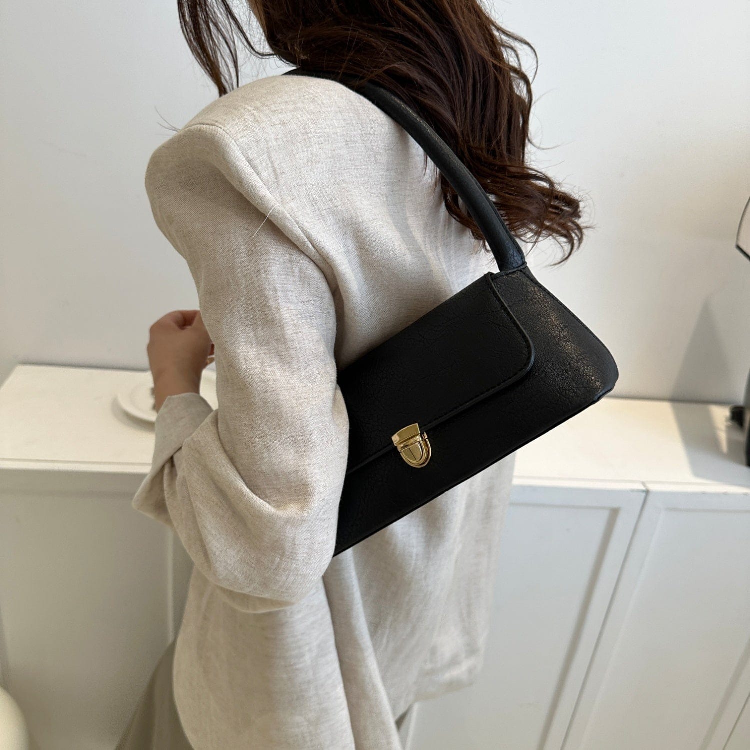 Gray PU Leather Shoulder Bag