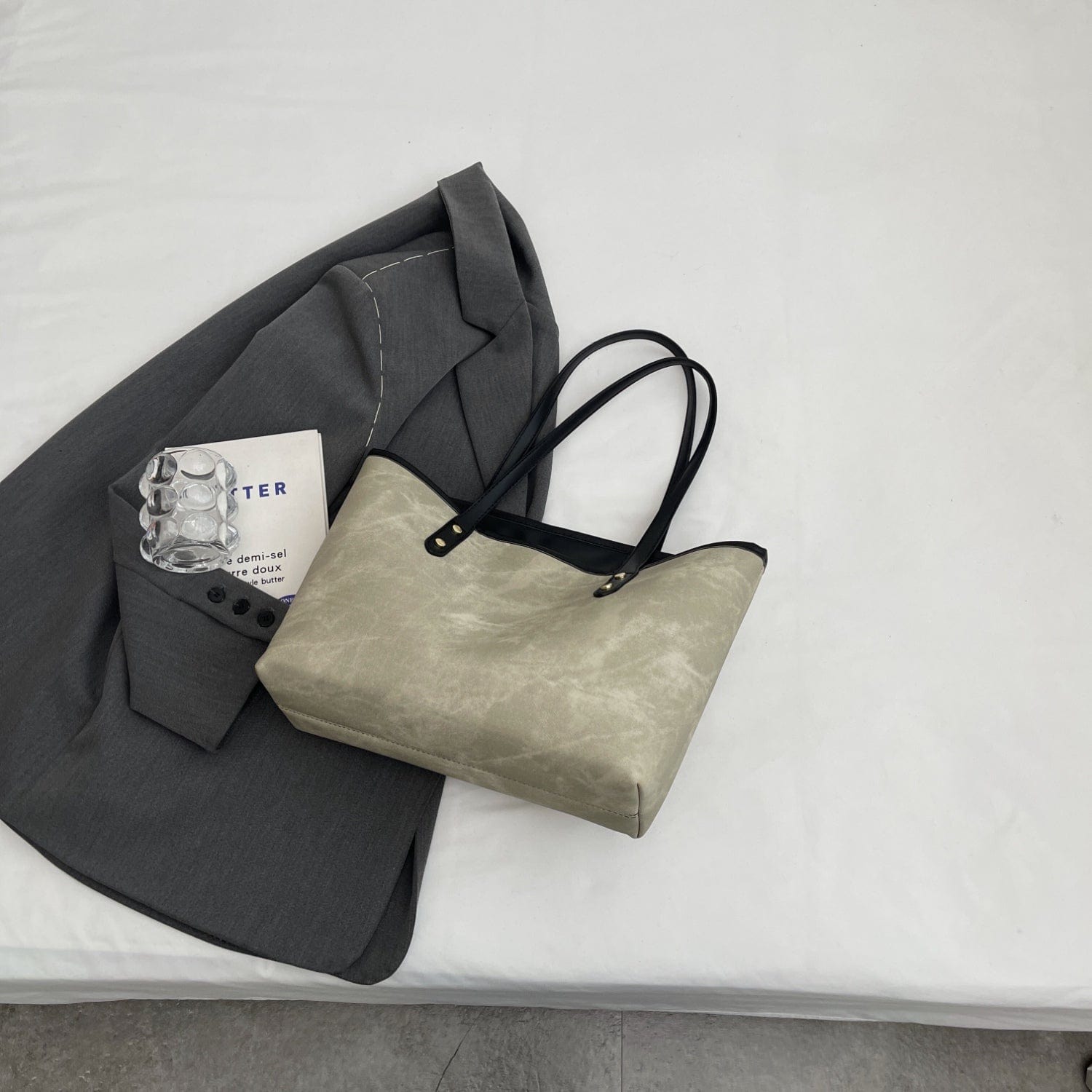 Dark Slate Gray PU Leather Tote Bag