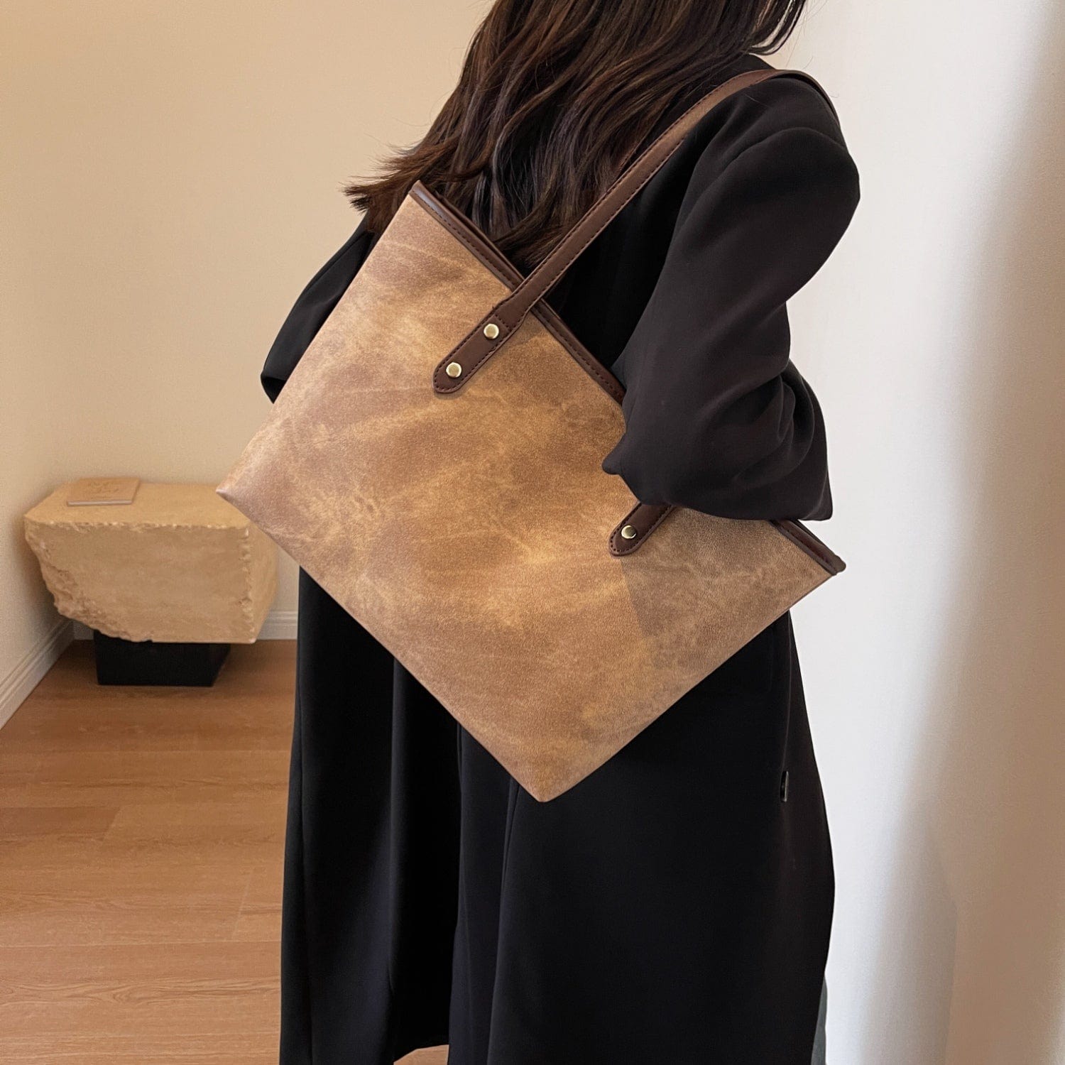 Rosy Brown PU Leather Tote Bag