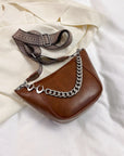 Light Gray PU Leather Chain Trim Crossbody Bag