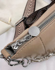 Gray PU Leather Chain Trim Crossbody Bag