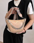 Gray PU Leather Chain Trim Crossbody Bag