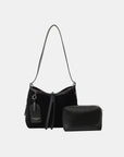 Suede Shoulder Bag and PU Leather Clutch 2 Piece Set