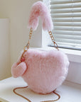 Heart Shape Faux Fur Handbag