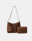 Suede Shoulder Bag and PU Leather Clutch 2 Piece Set