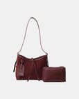 Suede Shoulder Bag and PU Leather Clutch 2 Piece Set