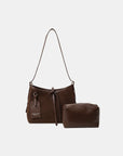 Suede Shoulder Bag and PU Leather Clutch 2 Piece Set