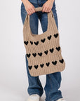 Fame Contrast Heart Crochet Tote Bag