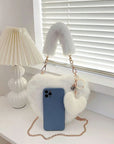 Heart Shape Faux Fur Handbag