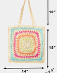 Fame Rainbow Crochet Knit Tote Bag