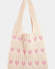 Fame Contrast Heart Crochet Tote Bag