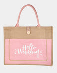 Fame Hello Weekend Burlap Tote Bag