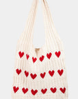 Fame Contrast Heart Crochet Tote Bag