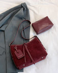 Suede Shoulder Bag and PU Leather Clutch 2 Piece Set