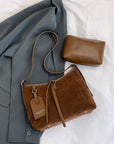 Suede Shoulder Bag and PU Leather Clutch 2 Piece Set