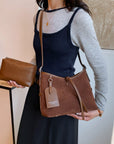 Suede Shoulder Bag and PU Leather Clutch 2 Piece Set