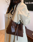 Suede Shoulder Bag and PU Leather Clutch 2 Piece Set