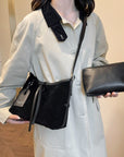 Suede Shoulder Bag and PU Leather Clutch 2 Piece Set