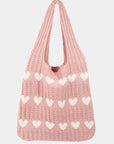 Fame Contrast Heart Crochet Tote Bag