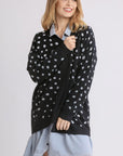 Umgee Polka Dot Open Front Drop Shoulder Cardigan