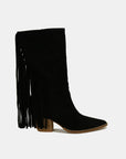 Beast Fashion Suede Fringe Point Toe Boots