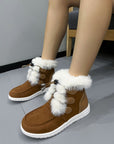 Plush Detail Suede Round Toe Boots