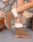 Faux Fur Trim Suede Platform Boots