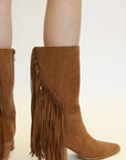 Beast Fashion Suede Fringe Point Toe Boots