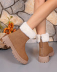 Faux Fur Trim Suede Platform Boots