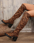 Leopard Round Toe Block Heel Boots