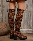 Leopard Round Toe Block Heel Boots