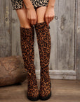 Leopard Round Toe Block Heel Boots