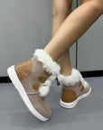 Plush Detail Suede Round Toe Boots