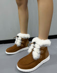 Plush Detail Suede Round Toe Boots