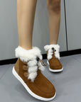 Plush Detail Suede Round Toe Boots