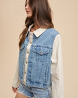 Annie Wear Collared Neck Double Placket Denim Jacket