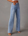 High Waist Straight Jeans with Pockets