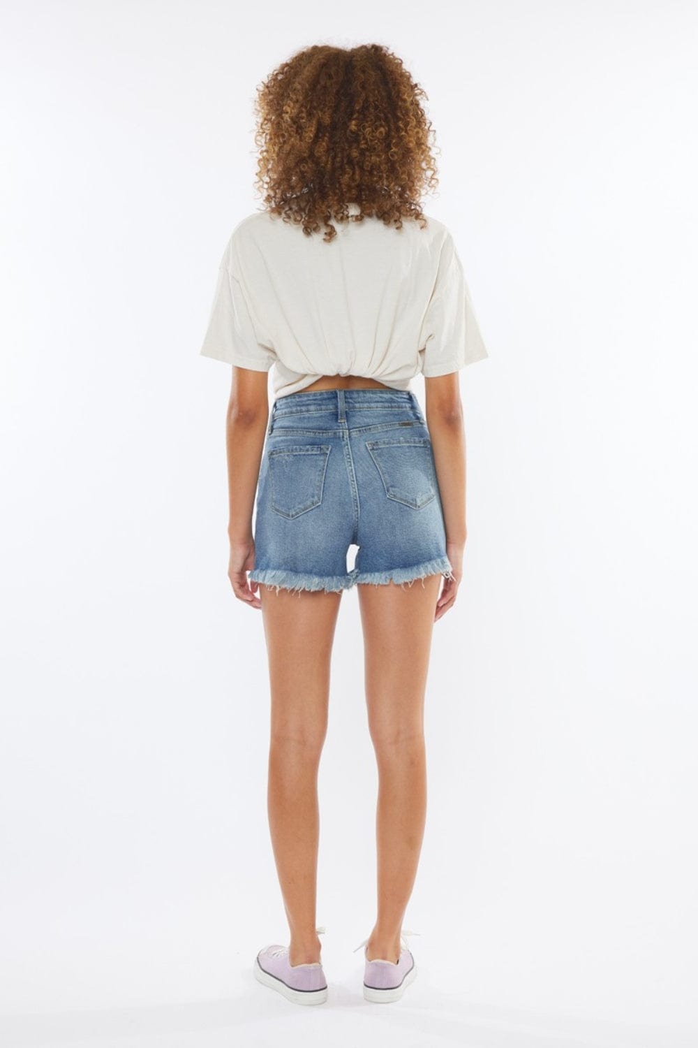 White Smoke Kancan High Rise Frayed Hem Denim Shorts