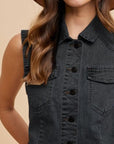 Annie Wear Collared Neck Button Down Denim Vest