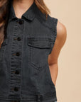 Annie Wear Collared Neck Button Down Denim Vest