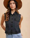 Annie Wear Collared Neck Button Down Denim Vest